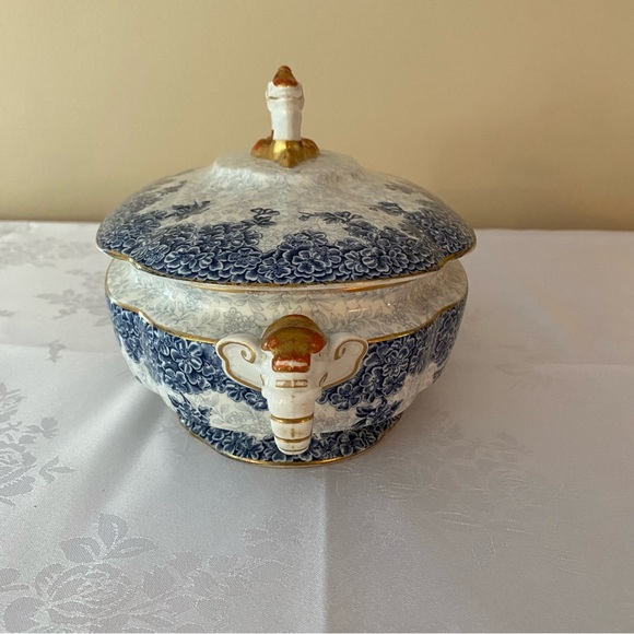 Royal Worcester W2297 68547 Oval Covered Serving Dish Blue Floral Gold Trim 1890 - Picture 4 of 11